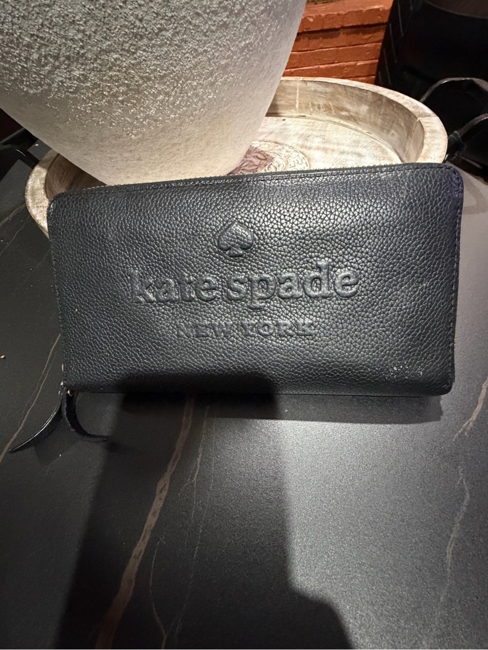 kate spade Black Pebbled Leather Zip-Around Wallet